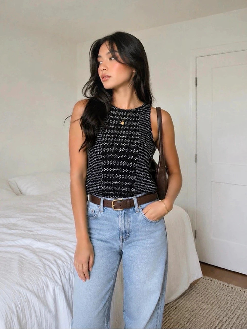 Old Navy Black & White Patterned Tank Top